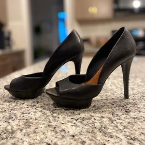 SOLD | BCBGMaxAzria Peep Toe Platform Black Stilettos